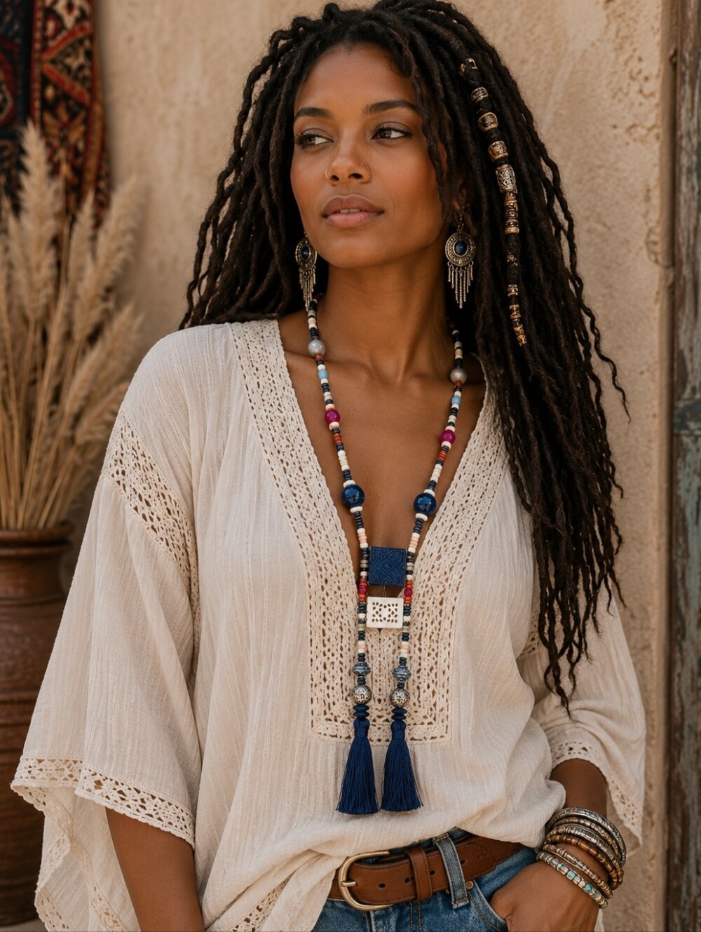 Chico's Long Multicolored Beaded Tassel Necklace